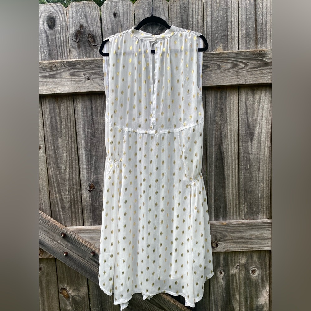 Plains & Prints Elegant White and Gold Polka Dot sheer Dress - Picture 8 of 11